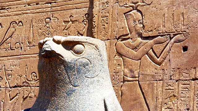 Facon-head statue at the Temple of Horus at Edfu, Egypt Facon-head statue at the Temple of Horus at Edfu, Egypt