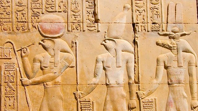 Wall carvings at the Temple of Horus at Edfu, Egypt Wall carvings at the Temple of Horus at Edfu, Egypt